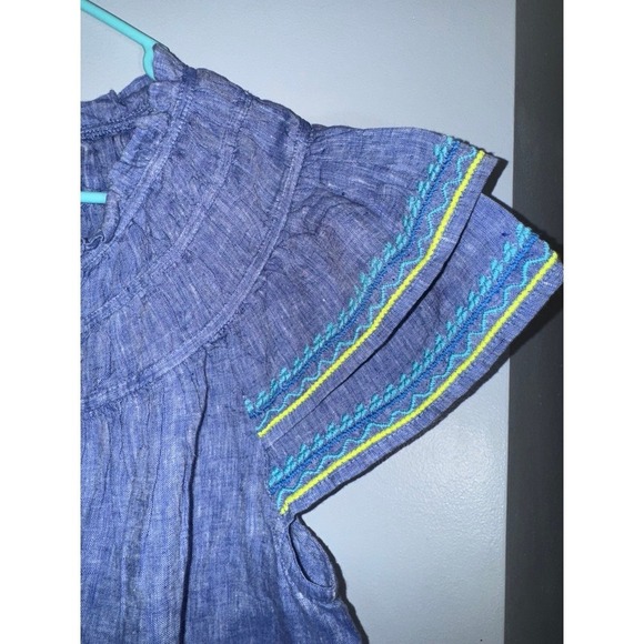 Vineyard Vines 100% linen CROSS DYED EMBROIDERED LINEN TOP IN MARLIN - Picture 2 of 7